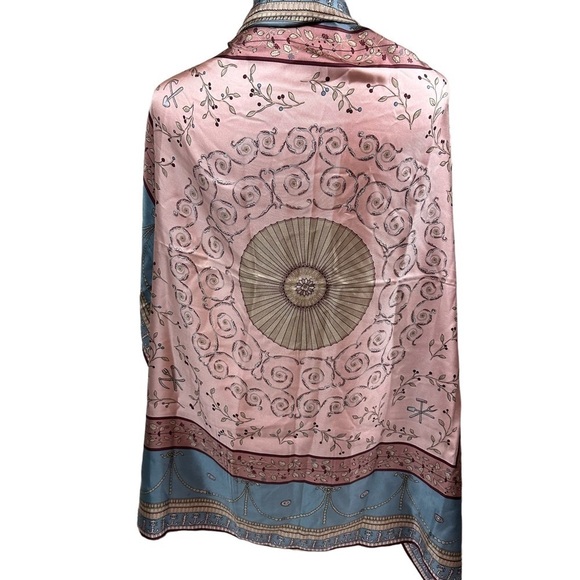 Silk Pink and Powder Blue Floral Oversized Scarf - Picture 1 of 15